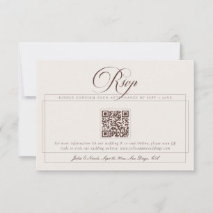 Classic Choco Brown Ivory Calligraphy QR Wedding RSVP Card