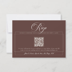 Classic Choco Brown Ivory Calligraphy QR Wedding RSVP Card