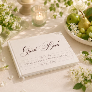 Classic Choco Brown Ivory Calligraphy Wedding Guest Book