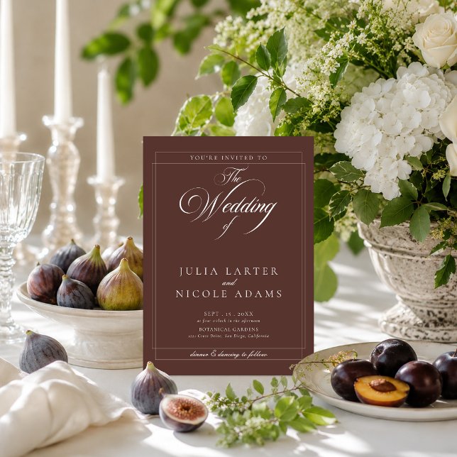 Classic Choco Brown Ivory Calligraphy Wedding Invitation (Creator Uploaded)