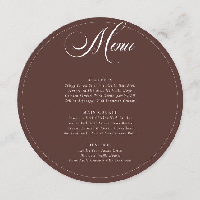 Classic Choco Brown Ivory Calligraphy Wedding Menu (Front)