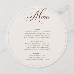 Classic Choco Brown Ivory Calligraphy Wedding Menu