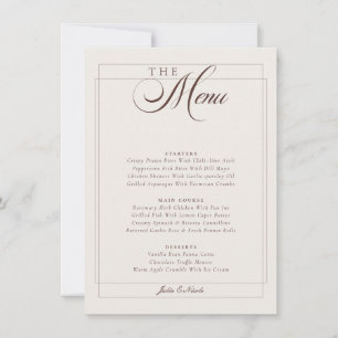 Classic Choco Brown Ivory Calligraphy Wedding Menu Invitation
