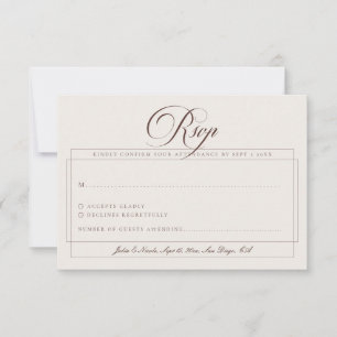 Classic Choco Brown Ivory Calligraphy Wedding RSVP Card