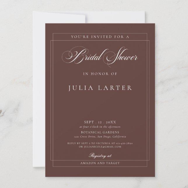 Classic Choco Ivory Calligraphy Bridal Shower Invitation (Front)