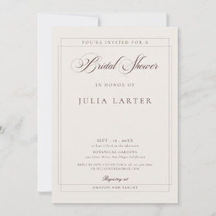 Classic Choco Ivory Calligraphy Bridal Shower Invitation