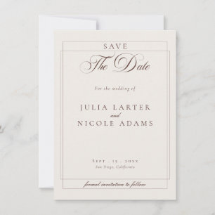 Classic Choco Ivory Calligraphy Photo Wedding Save The Date