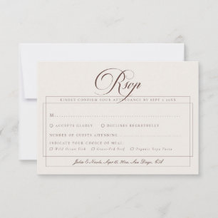 Classic Choco Ivory Calligraphy Wed Meal Choice RSVP Card