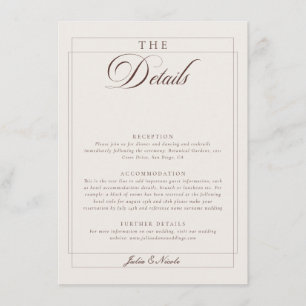 Classic Choco Ivory Calligraphy Wedding Details Enclosure Card