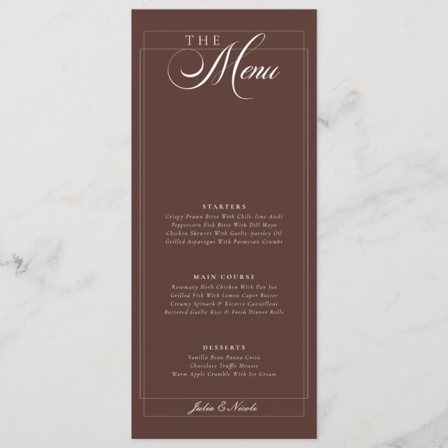 Classic choco Ivory Calligraphy Wedding Menu (Front)
