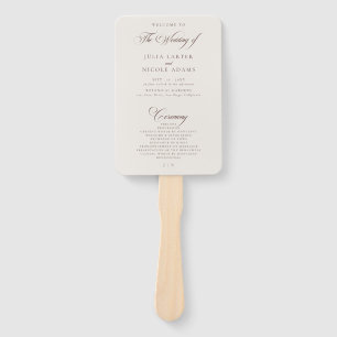 Classic Choco Ivory Calligraphy Wedding Program Hand Fan
