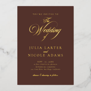 Classic Chocolate Brown Gold Calligraphy Wedding