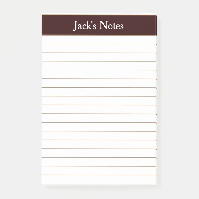 Classic Chocolate Brown Lined Personalised Post-it Notes (Front)