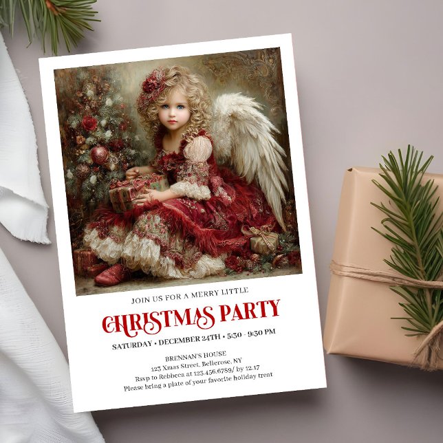 Classic Christmas Angel Invitation Red Green Gold (Classic Christmas Angel Invitation Red Green Gold)