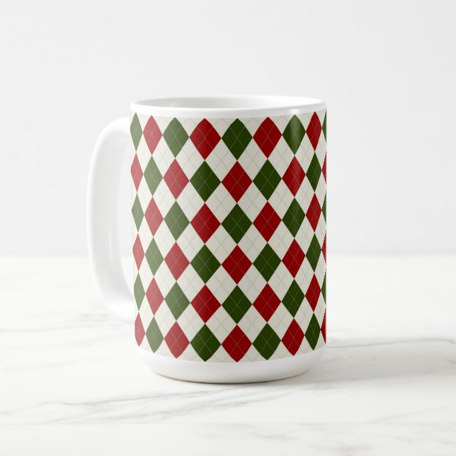 Classic Christmas Argyle Pattern Coffee Mug (Front Left)