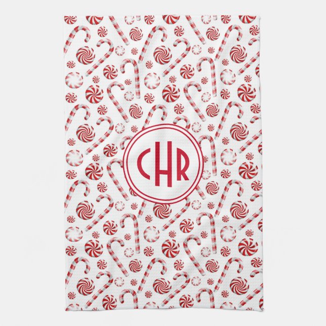 Classic Christmas Candy Cane Car Tea Towel (Vertical)