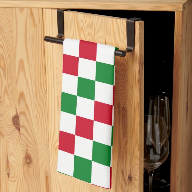 Classic Christmas Chequerboard Pattern Tea Towel (Thirds Fold)