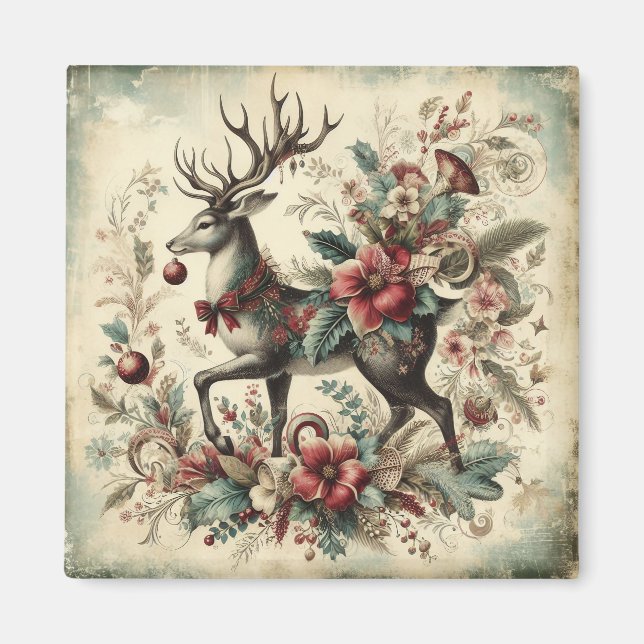 Classic Christmas Deer Magnet (Front)
