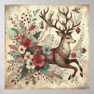 Classic Christmas Deer Poster
