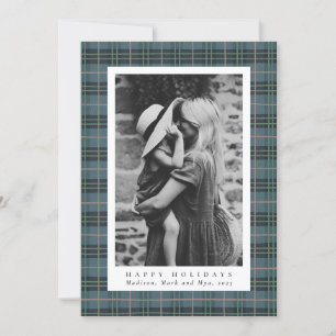 Classic Christmas Dusty Blue Plaid Photo Holiday Card