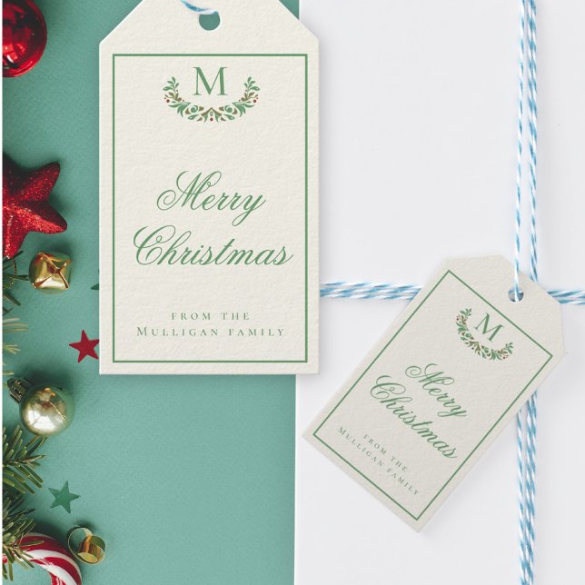 Classic Christmas family monogram  Gift Tags (Creator Uploaded)