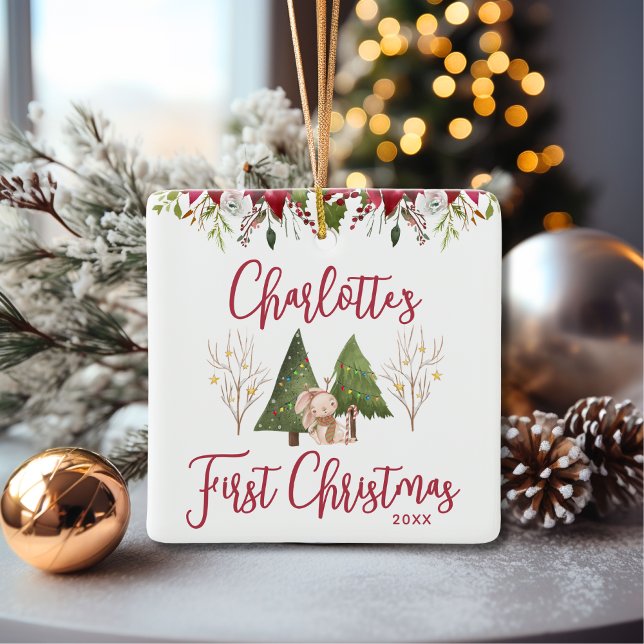 Classic Christmas Floral Baby's First Christmas Ceramic Ornament (Creator Uploaded)