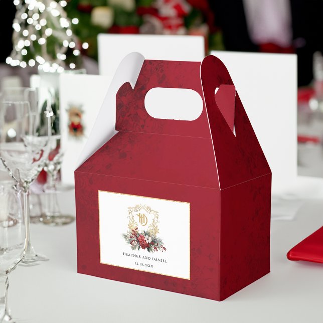 Classic Christmas Floral Crest Monogram Wedding Favour Box (Creator Uploaded)