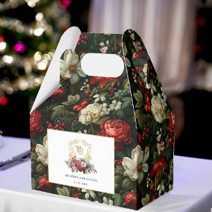 Classic Christmas Floral Crest Monogram Wedding Favour Box
