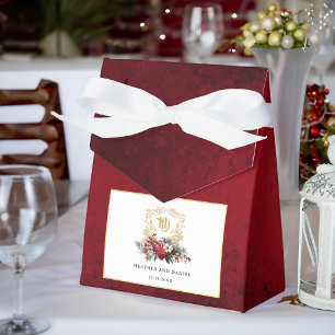Classic Christmas Floral Crest Monogram Wedding Favour Box