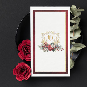 Classic Christmas Floral Crest Monogram Wedding Napkin