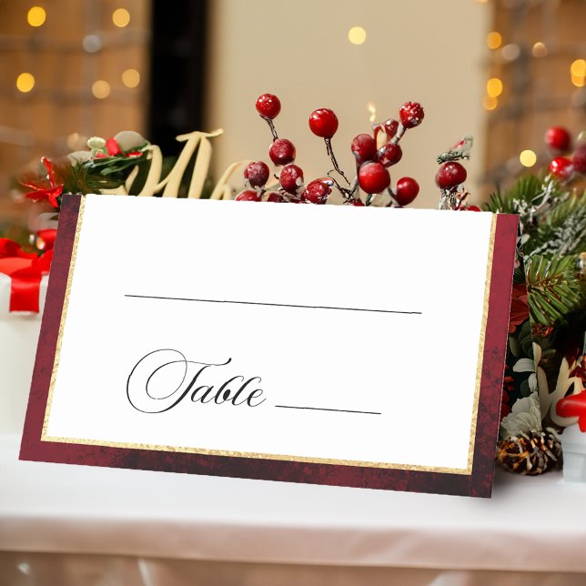 Classic Christmas Floral Crest Monogram Wedding Place Card (Creator Uploaded)
