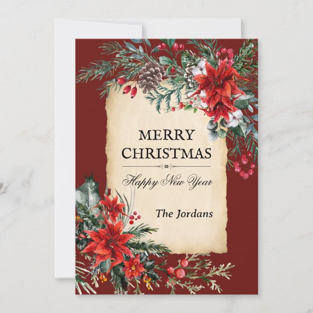 Classic christmas floral Flat Holiday Card (Front)