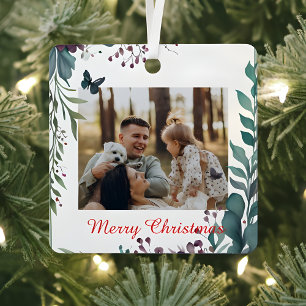 Classic Christmas Floral Frame Photo  Metal Tree Decoration