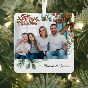 Classic Christmas Floral Frame Photo  Metal Tree Decoration