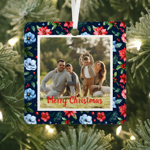 Classic Christmas Floral Frame Photo  Metal Tree Decoration