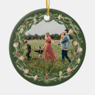 Classic Christmas Floral Frame Photo Ornament