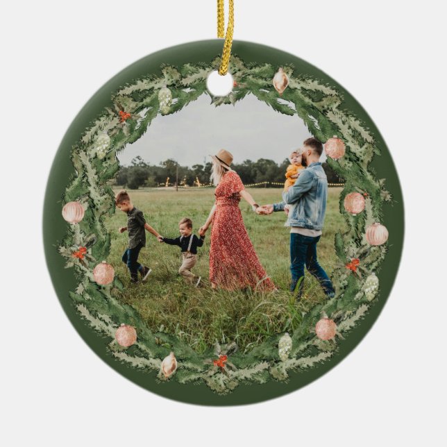 Classic Christmas Floral Frame Photo Ornament (Front)