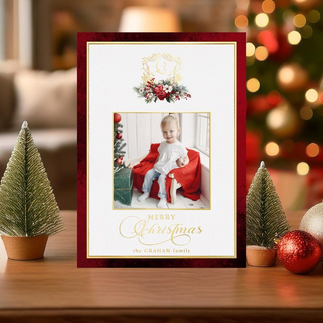 Classic Christmas Floral Gold Crest Photo (Creator Uploaded)