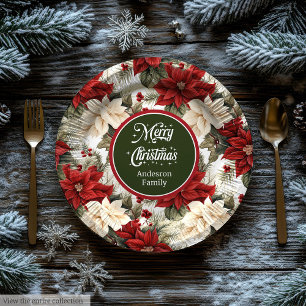 Classic Christmas Flowers Custom Paper Plates Set 