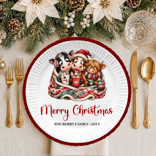 Classic Christmas funny cow cartoon christmas pape Paper Plate
