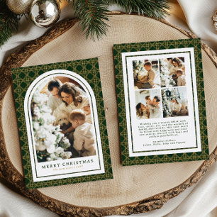 Classic Christmas Green and Gold Plaid Photo Holiday Card