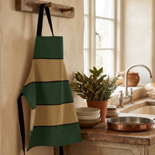 Classic Christmas Green And Gold Stripes Apron
