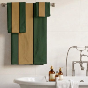 Classic Christmas Green And Gold Stripes Bath Towel Set