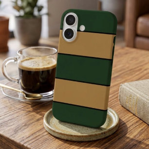 Classic Christmas Green And Gold Stripes iPhone 16 Case