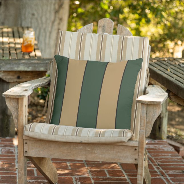 Classic Christmas Green And Gold Stripes Cushion (Chair)