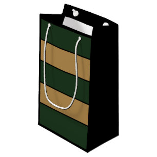 Classic Christmas Green And Gold Stripes Small Gift Bag