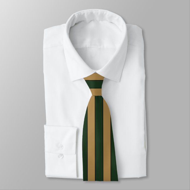 Classic Christmas Green And Gold Stripes Tie (Tied)