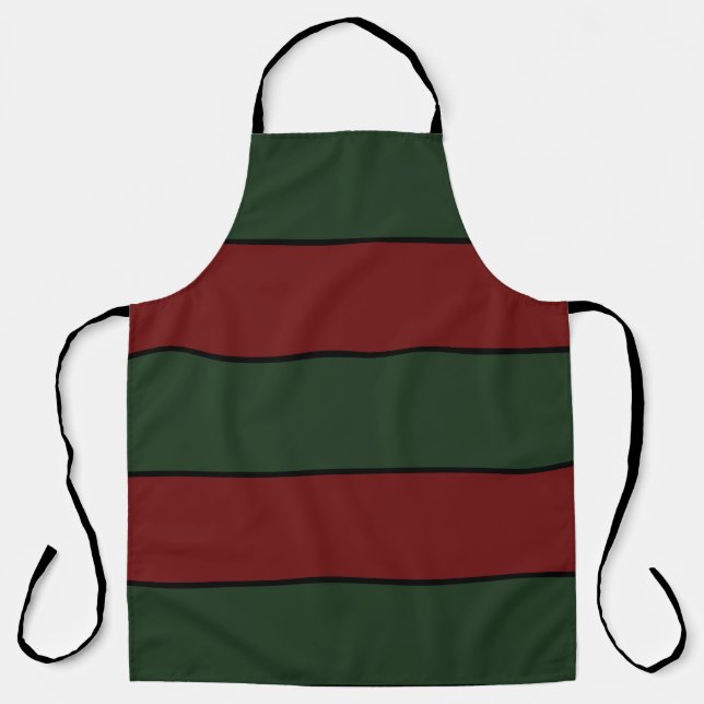 Classic Christmas Green And Red Stripes Apron (Front)