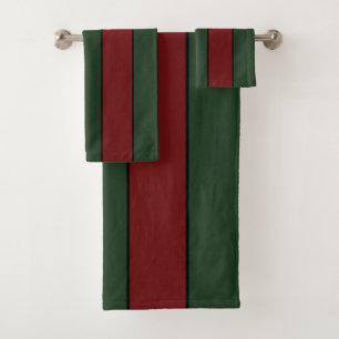 Classic Christmas Green And Red Stripes Bath Towel Set