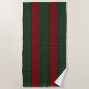 Classic Christmas Green And Red Stripes Beach Towel